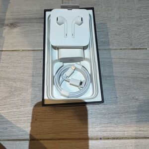 White Earphones with Charger and Cable